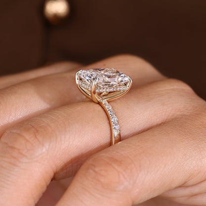 Cushion Hidden Halo Lab Grown Diamond Engagement Ring