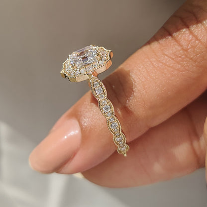 Cushion Hidden Halo Lab Grown Diamond Engagement Ring