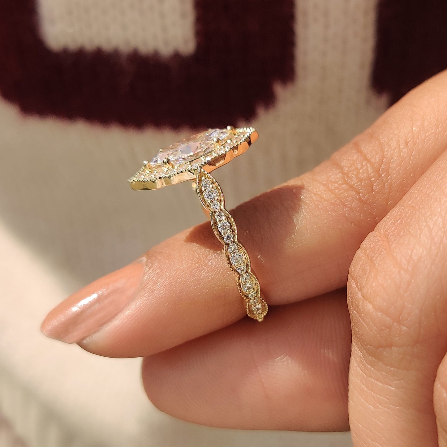 Cushion Hidden Halo Lab Grown Diamond Engagement Ring