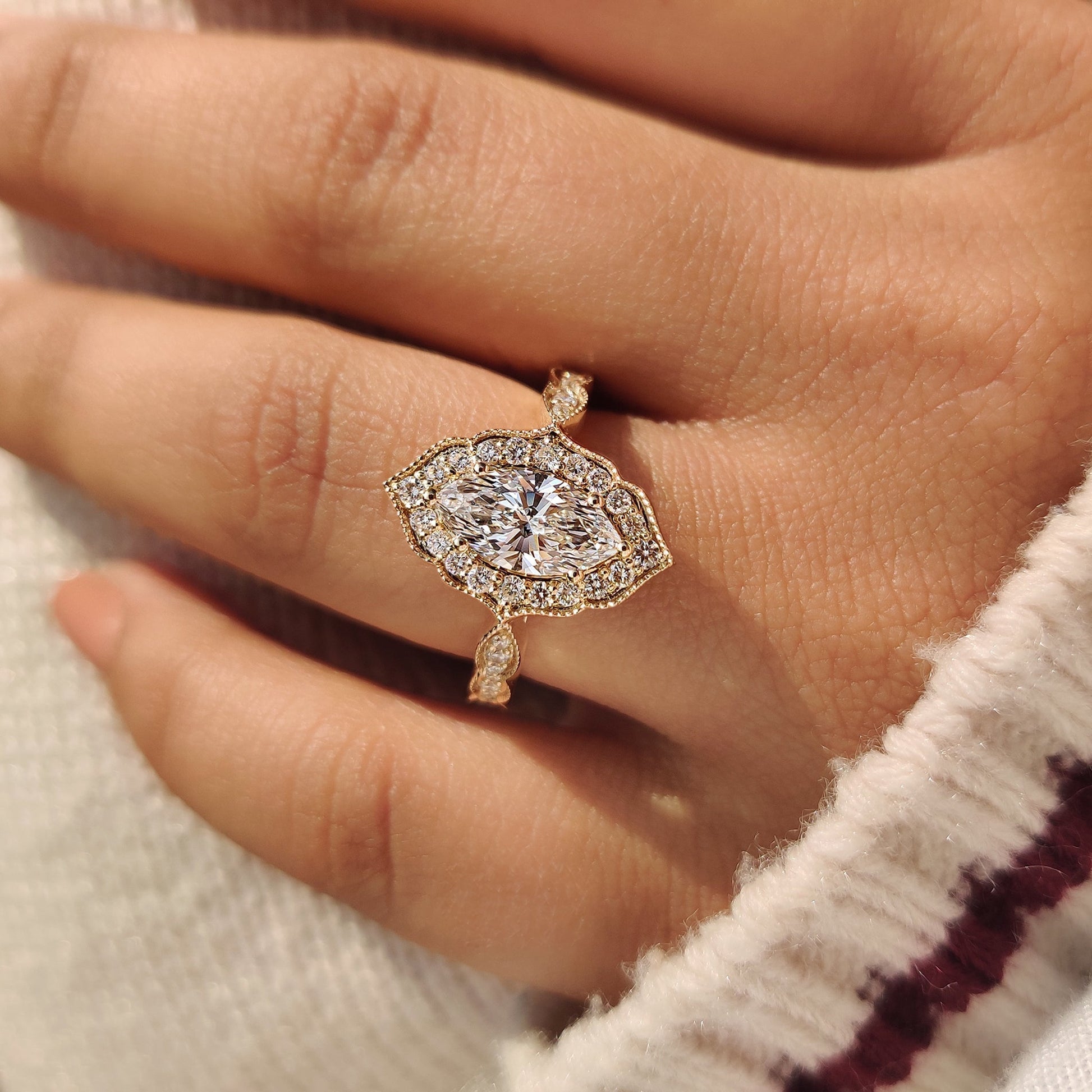 Cushion Hidden Halo Lab Grown Diamond Engagement Ring