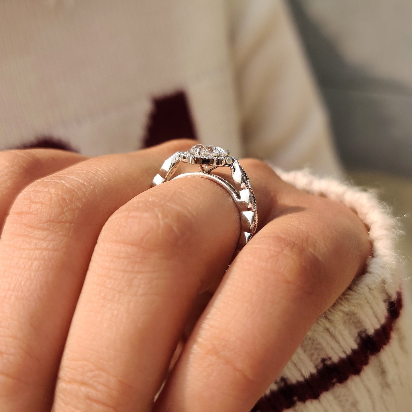 Cushion Hidden Halo Lab Grown Diamond Engagement Ring