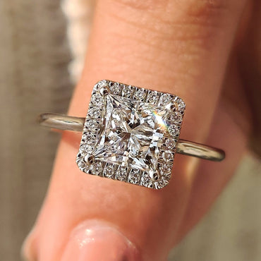 Cushion Hidden Halo Lab Grown Diamond Engagement Ring