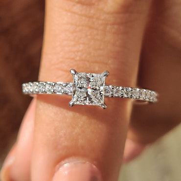 Cushion Hidden Halo Lab Grown Diamond Engagement Ring