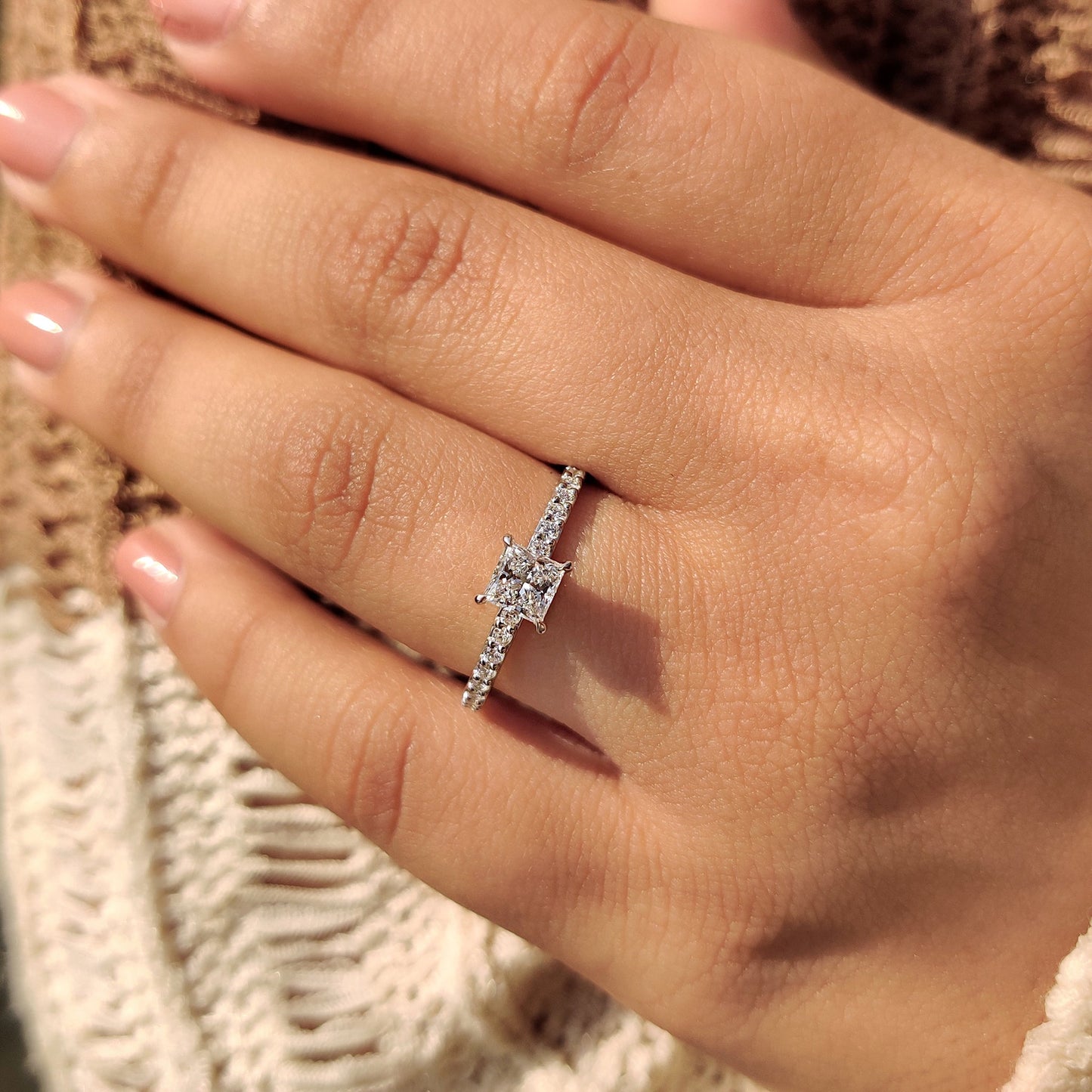 Cushion Hidden Halo Lab Grown Diamond Engagement Ring