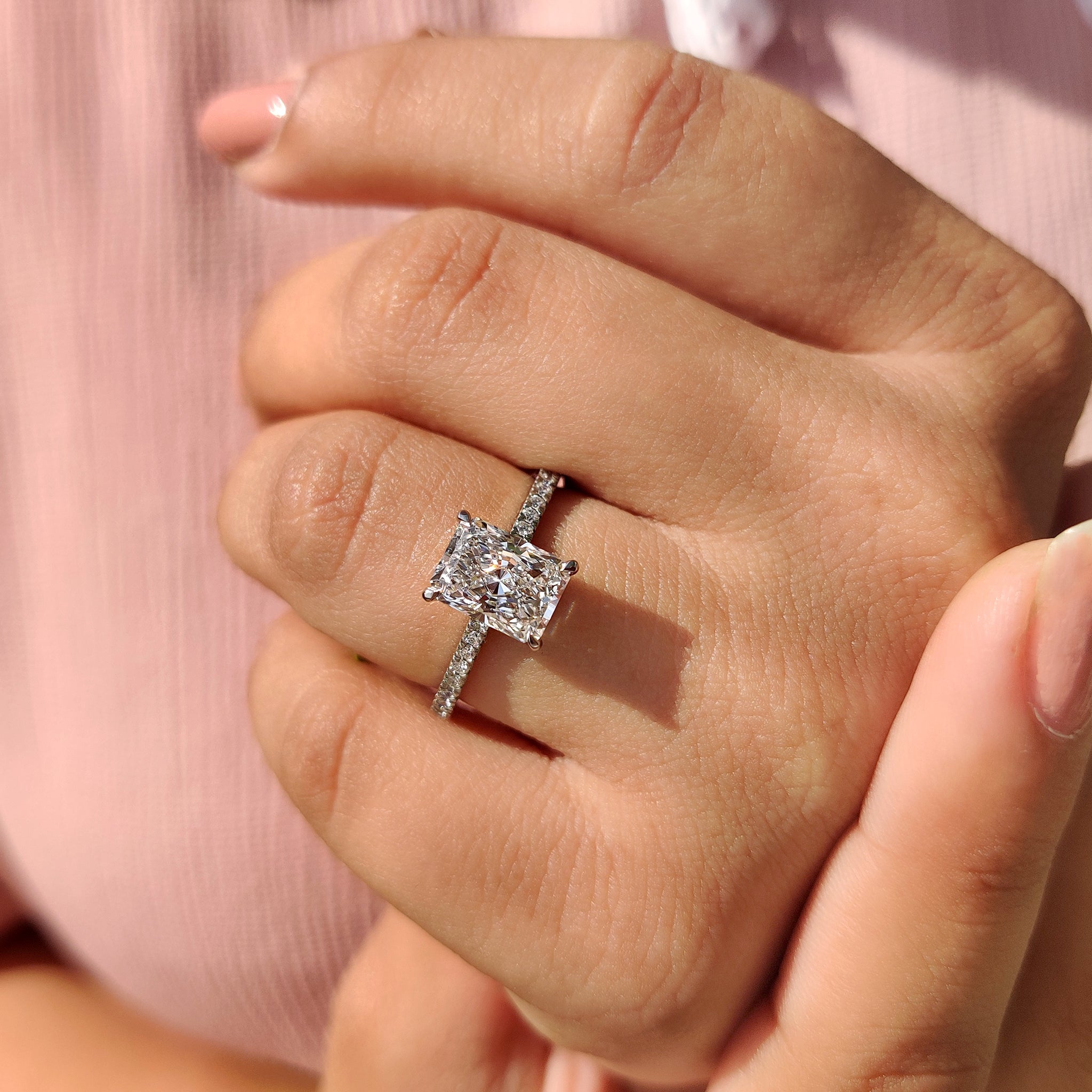 Cushion Hidden Halo Lab Grown Diamond Engagement Ring
