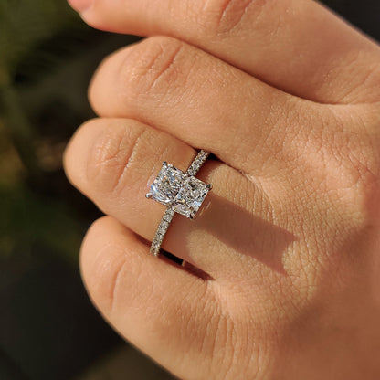 Cushion Hidden Halo Lab Grown Diamond Engagement Ring