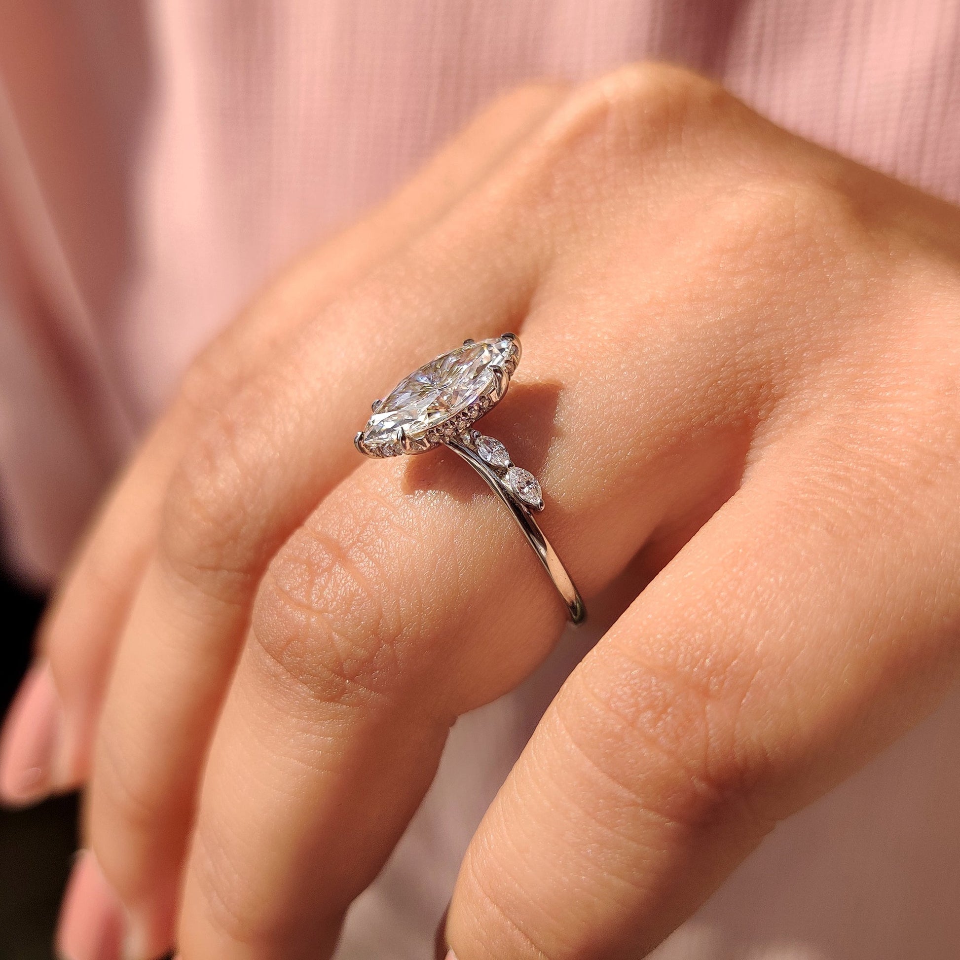 Cushion Hidden Halo Lab Grown Diamond Engagement Ring