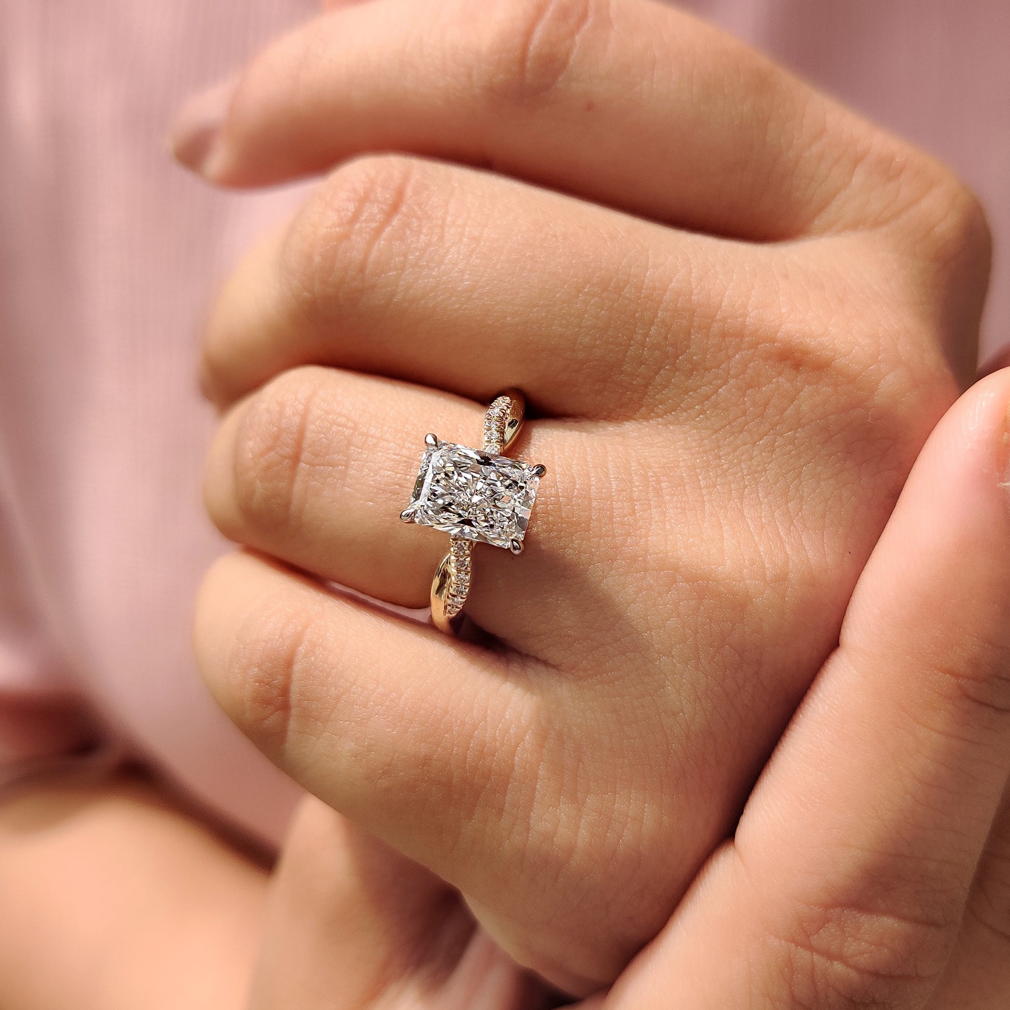 Cushion Hidden Halo Lab Grown Diamond Engagement Ring