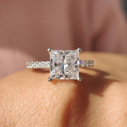 Cushion Hidden Halo Lab Grown Diamond Engagement Ring