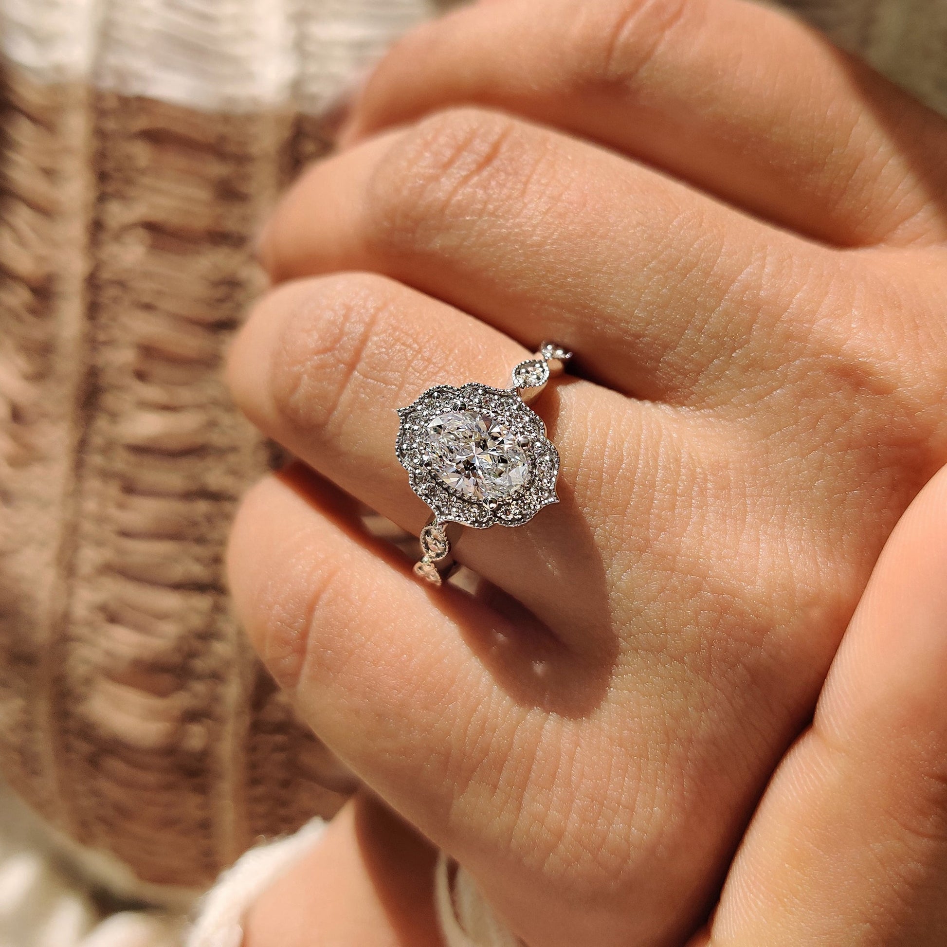 Cushion Hidden Halo Lab Grown Diamond Engagement Ring