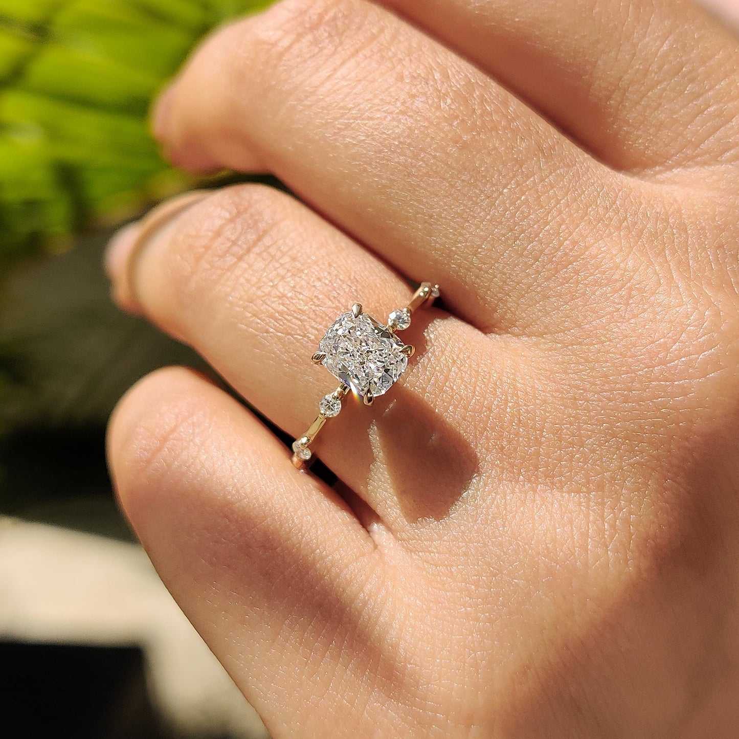 Cushion Hidden Halo Lab Grown Diamond Engagement Ring