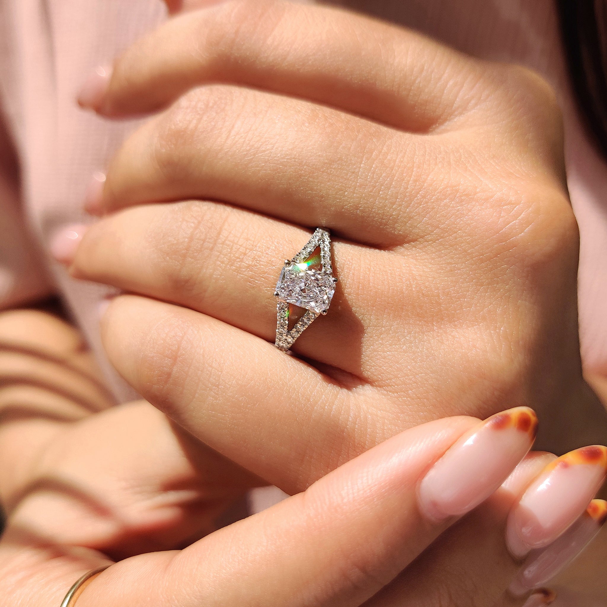 Cushion Hidden Halo Lab Grown Diamond Engagement Ring