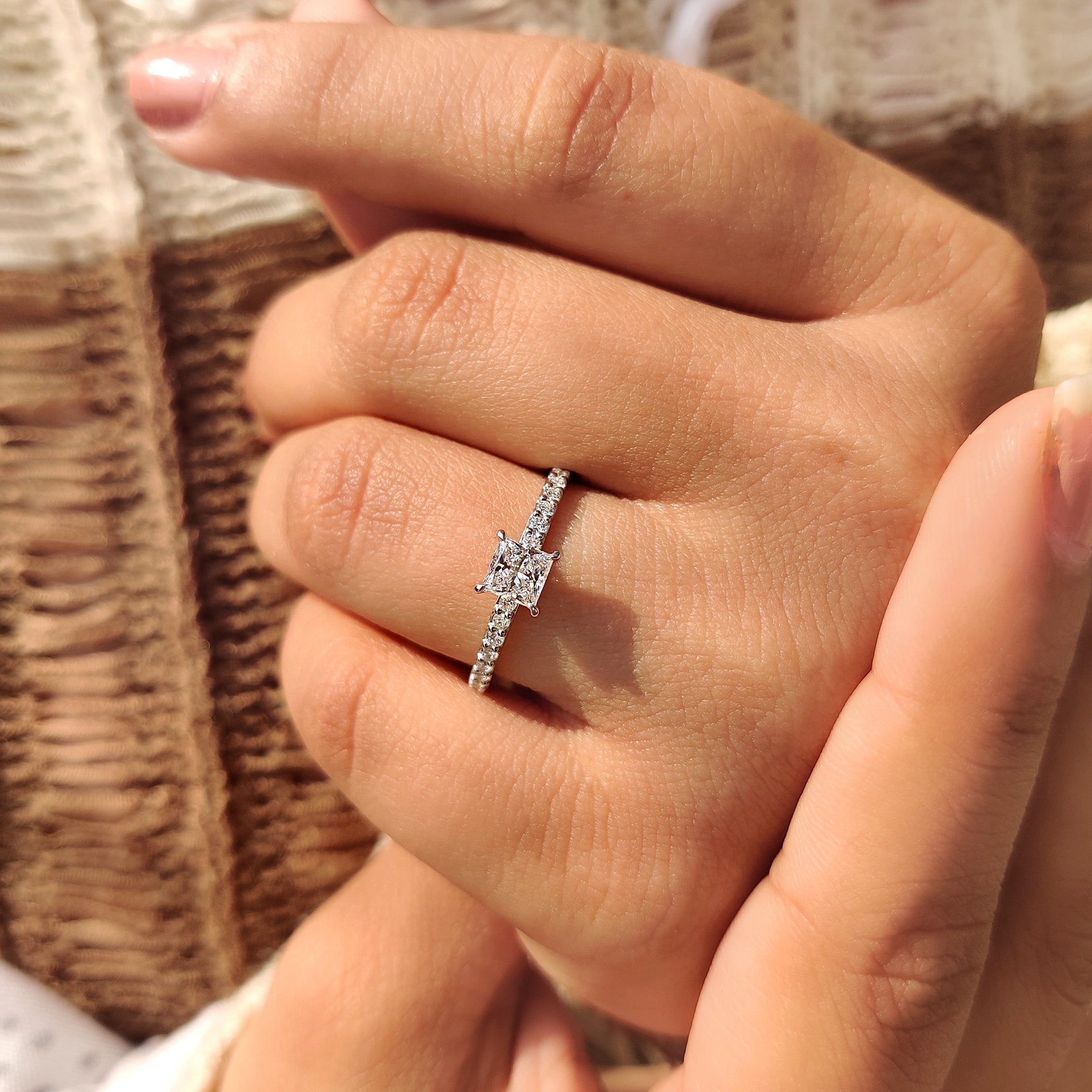 Cushion Hidden Halo Lab Grown Diamond Engagement Ring