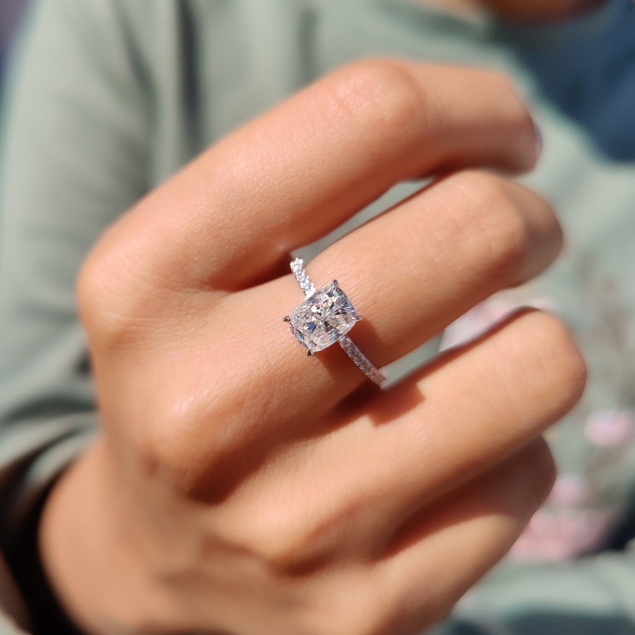 Cushion Hidden Halo Lab Grown Diamond Engagement Ring
