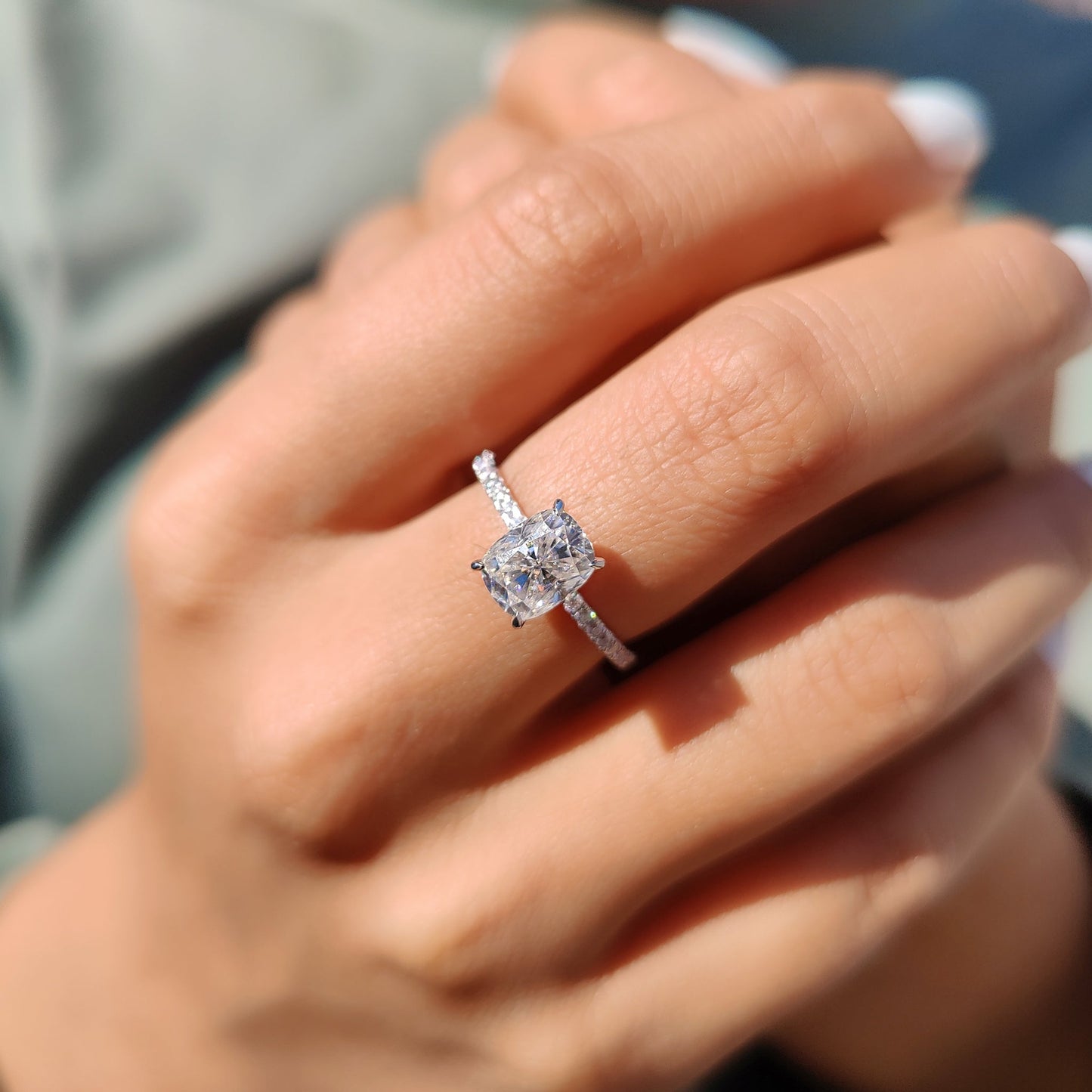 Cushion Hidden Halo Lab Grown Diamond Engagement Ring