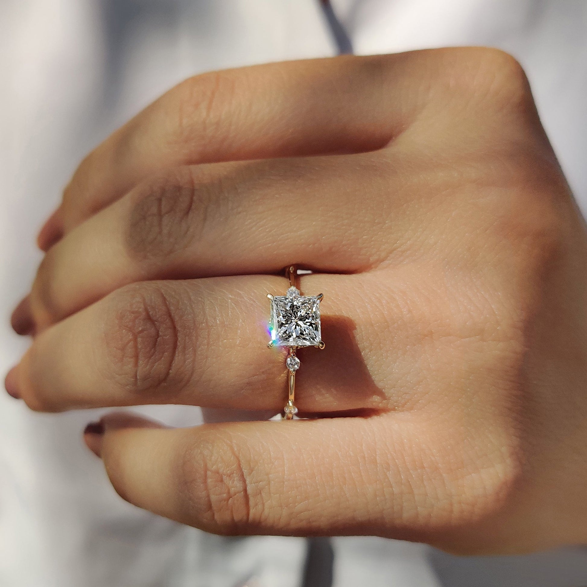 Cushion Hidden Halo Lab Grown Diamond Engagement Ring