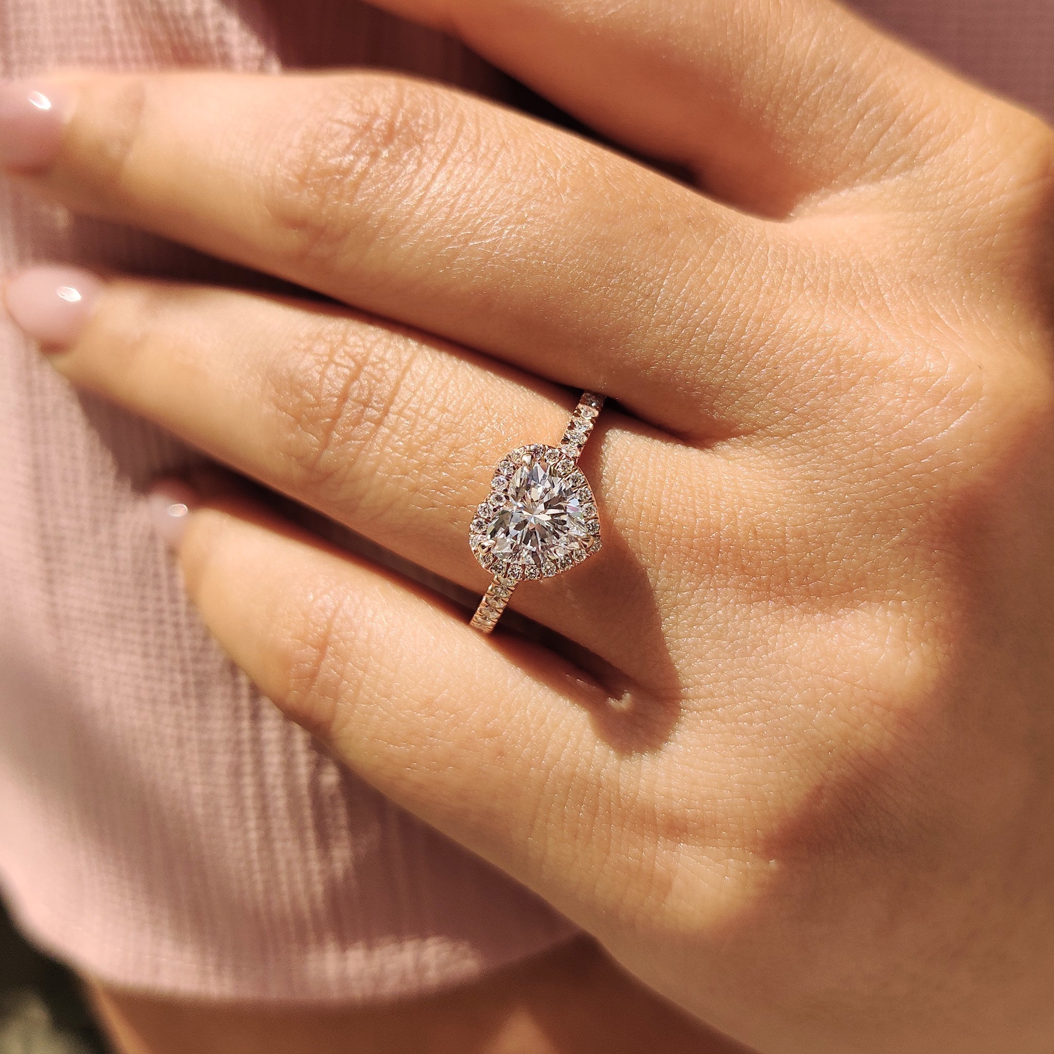 Cushion Hidden Halo Lab Grown Diamond Engagement Ring