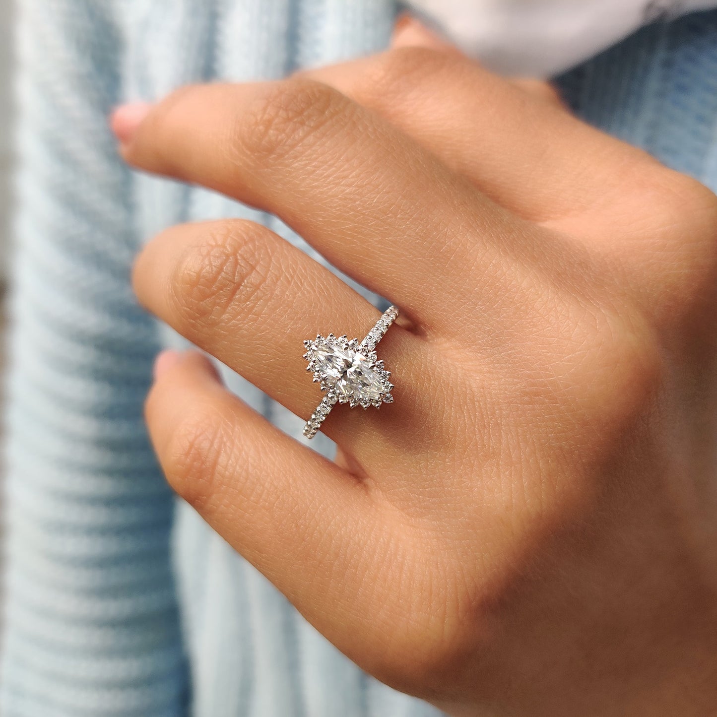 Cushion Hidden Halo Lab Grown Diamond Engagement Ring