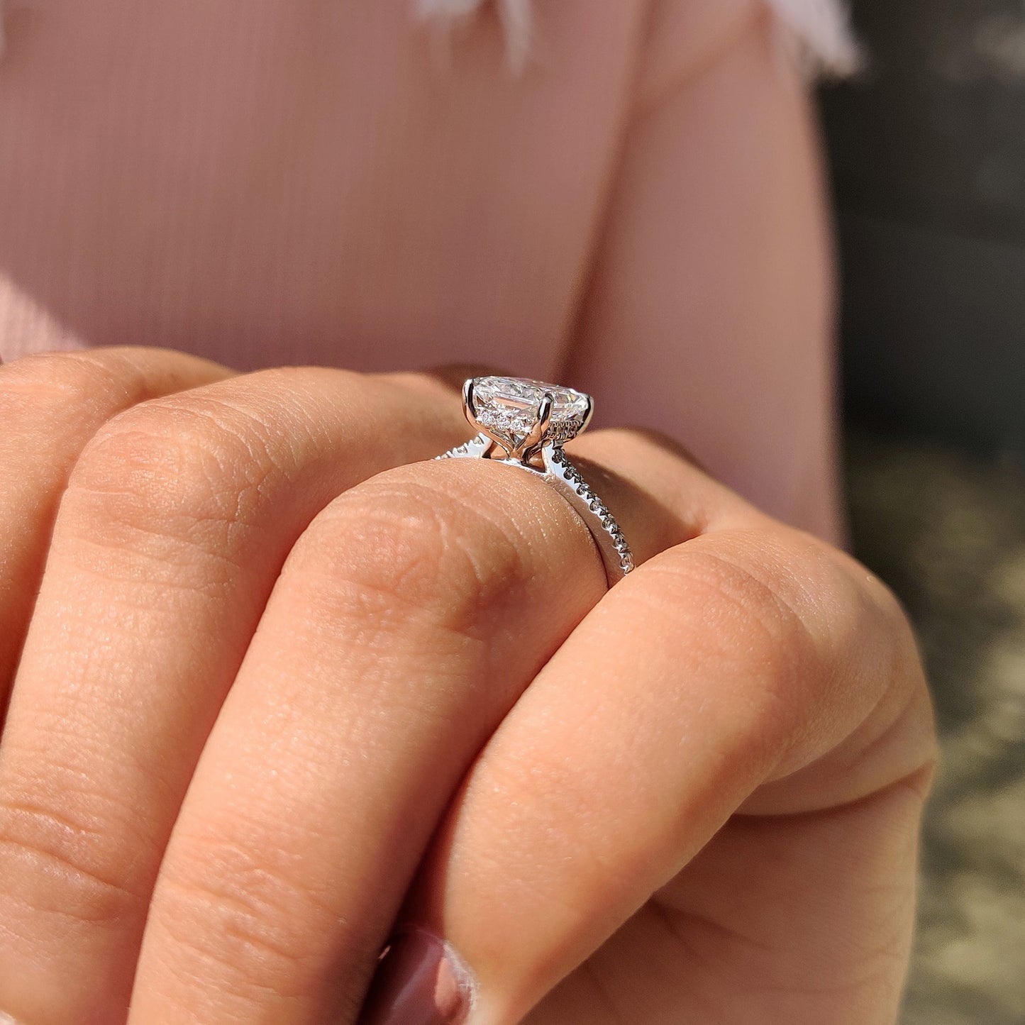 Cushion Hidden Halo Lab Grown Diamond Engagement Ring