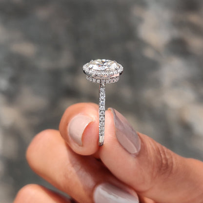 Cushion Hidden Halo Lab Grown Diamond Engagement Ring