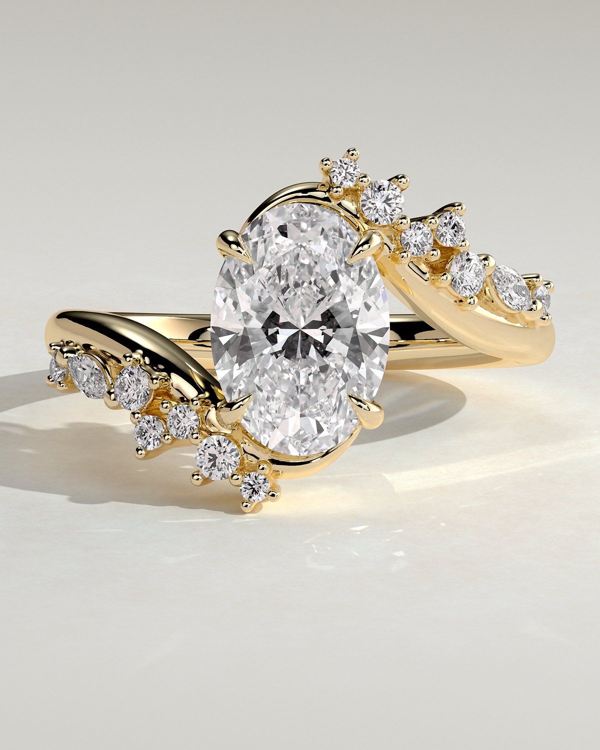 Oval Cluster Swirl Lab Grown Diamond Engagement Ring