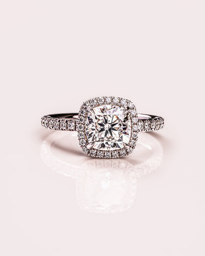 Cushion Hidden Halo Lab Grown Diamond Engagement Ring