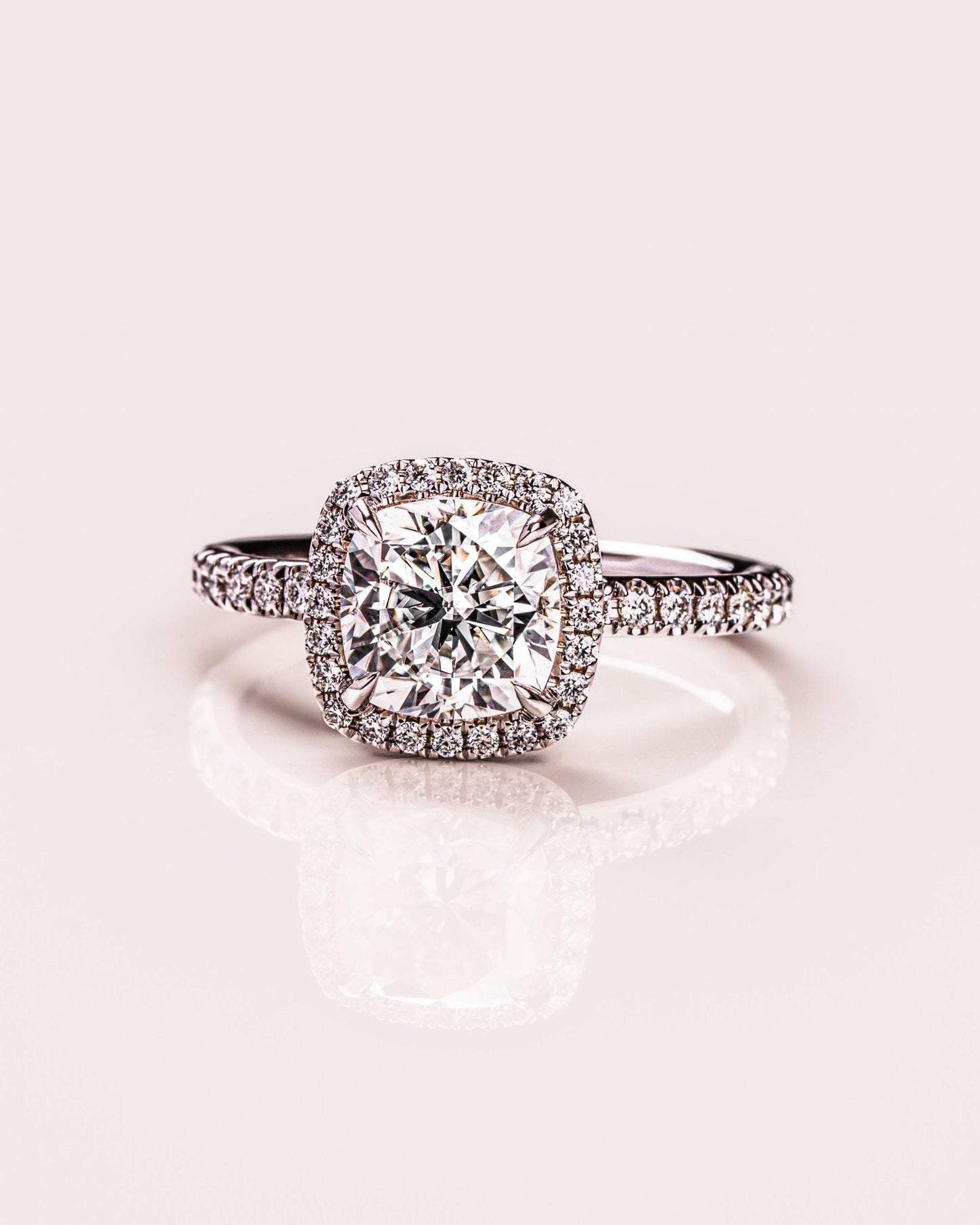 Cushion Hidden Halo Lab Grown Diamond Engagement Ring