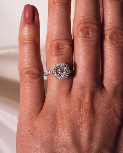Cushion Hidden Halo Lab Grown Diamond Engagement Ring