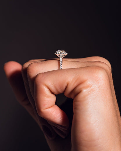 Cushion Hidden Halo Lab Grown Diamond Engagement Ring