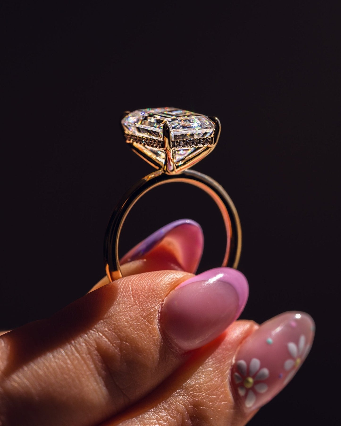Cushion Hidden Halo Lab Grown Diamond Engagement Ring