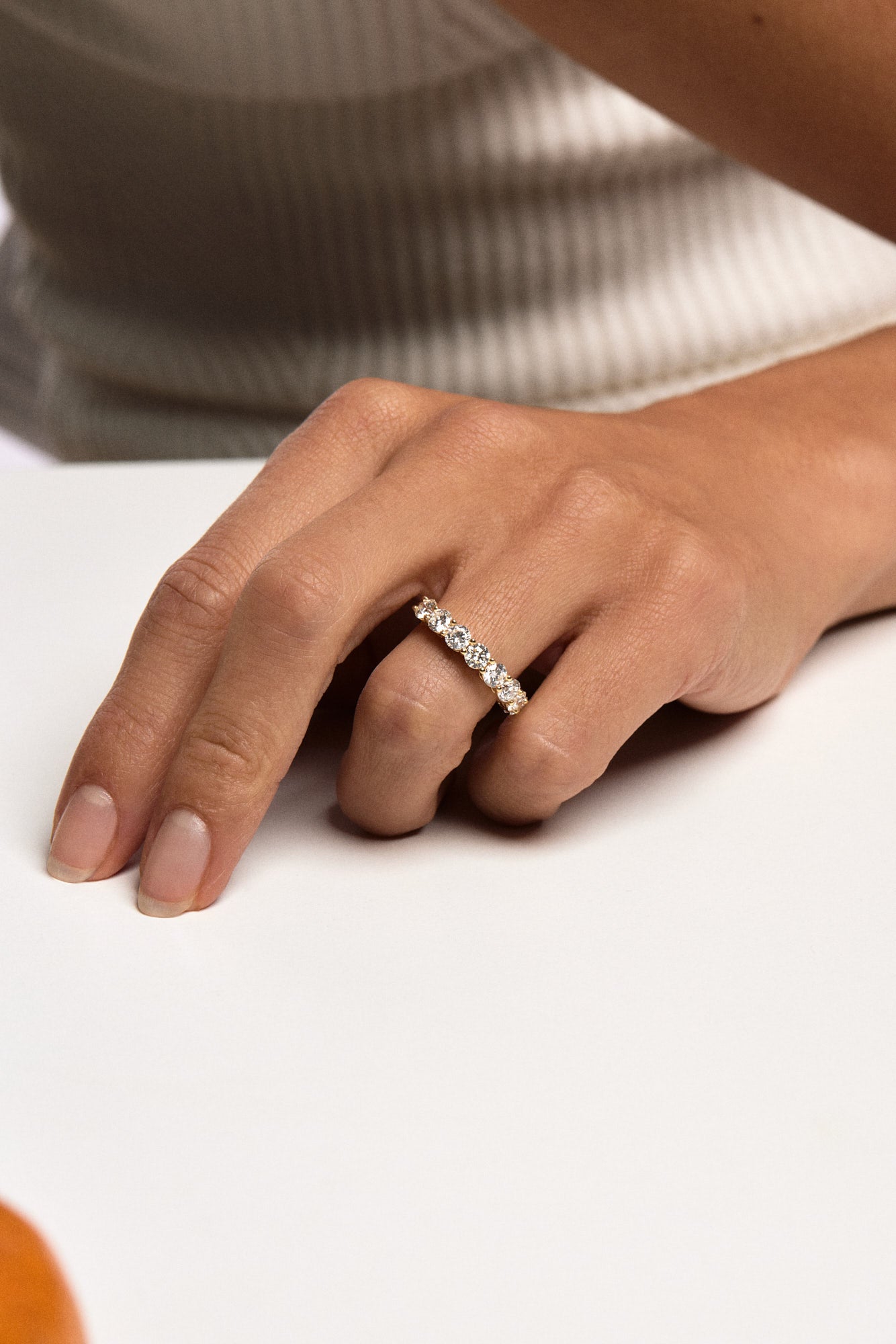 0.25 TCW Round Shaped Half Eternity Lab Grown Diamond Wedding Band