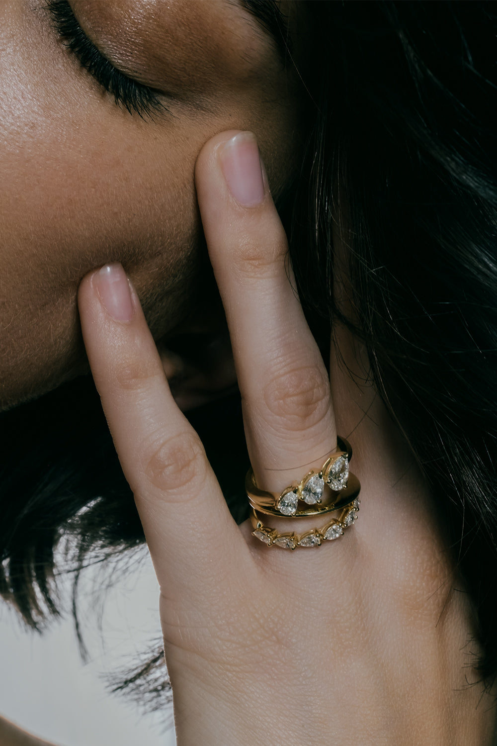 Marquise Shaped Three Stone Lab Grown Diamond Engagement Ring