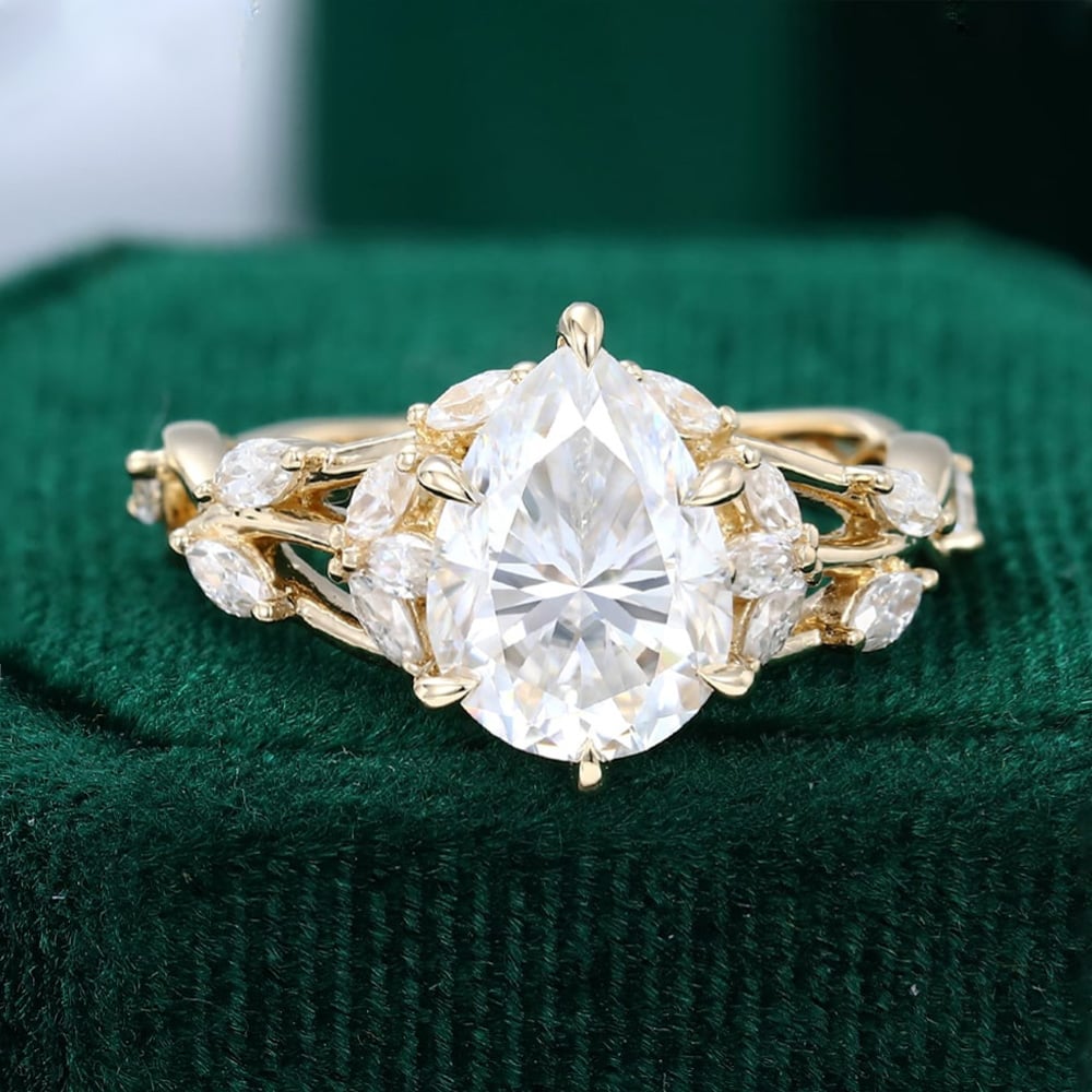 2.05 CT Pear Shaped Floral Lab Grown Diamond Engagement Ring