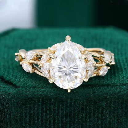 2.05 CT Pear Shaped Floral Lab Grown Diamond Engagement Ring