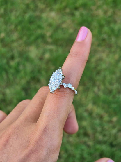 Marquise Shaped Three Stone Lab Grown Diamond Engagement Ring