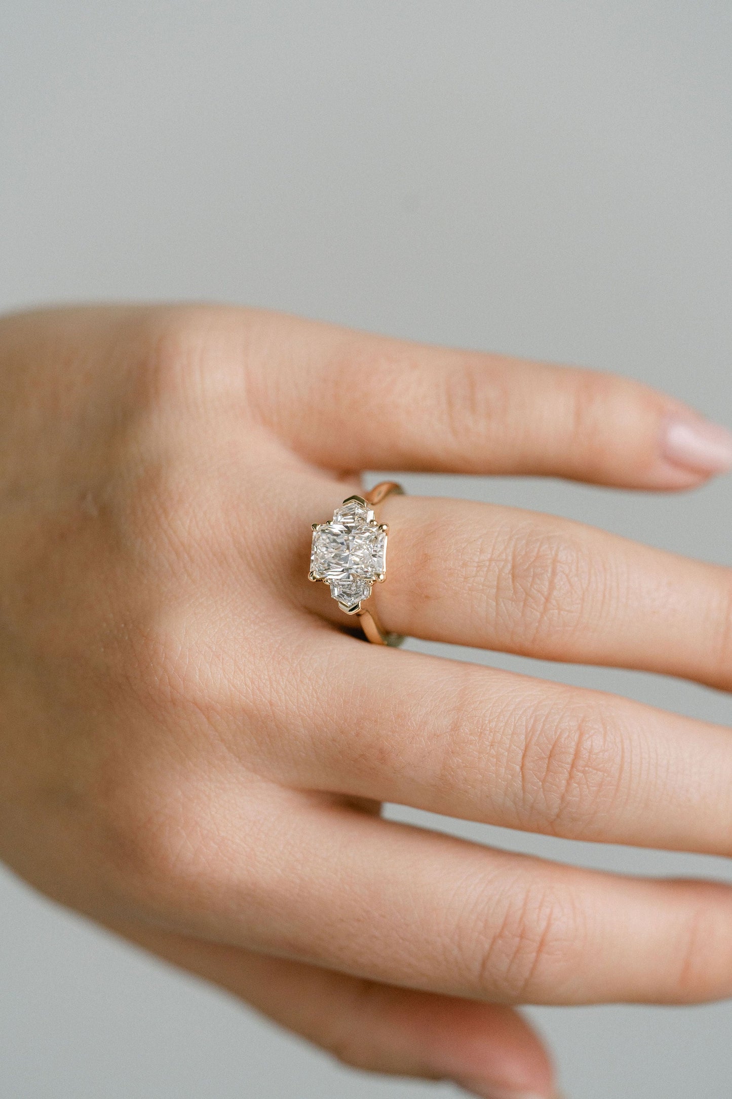 Marquise Shaped Three Stone Lab Grown Diamond Engagement Ring