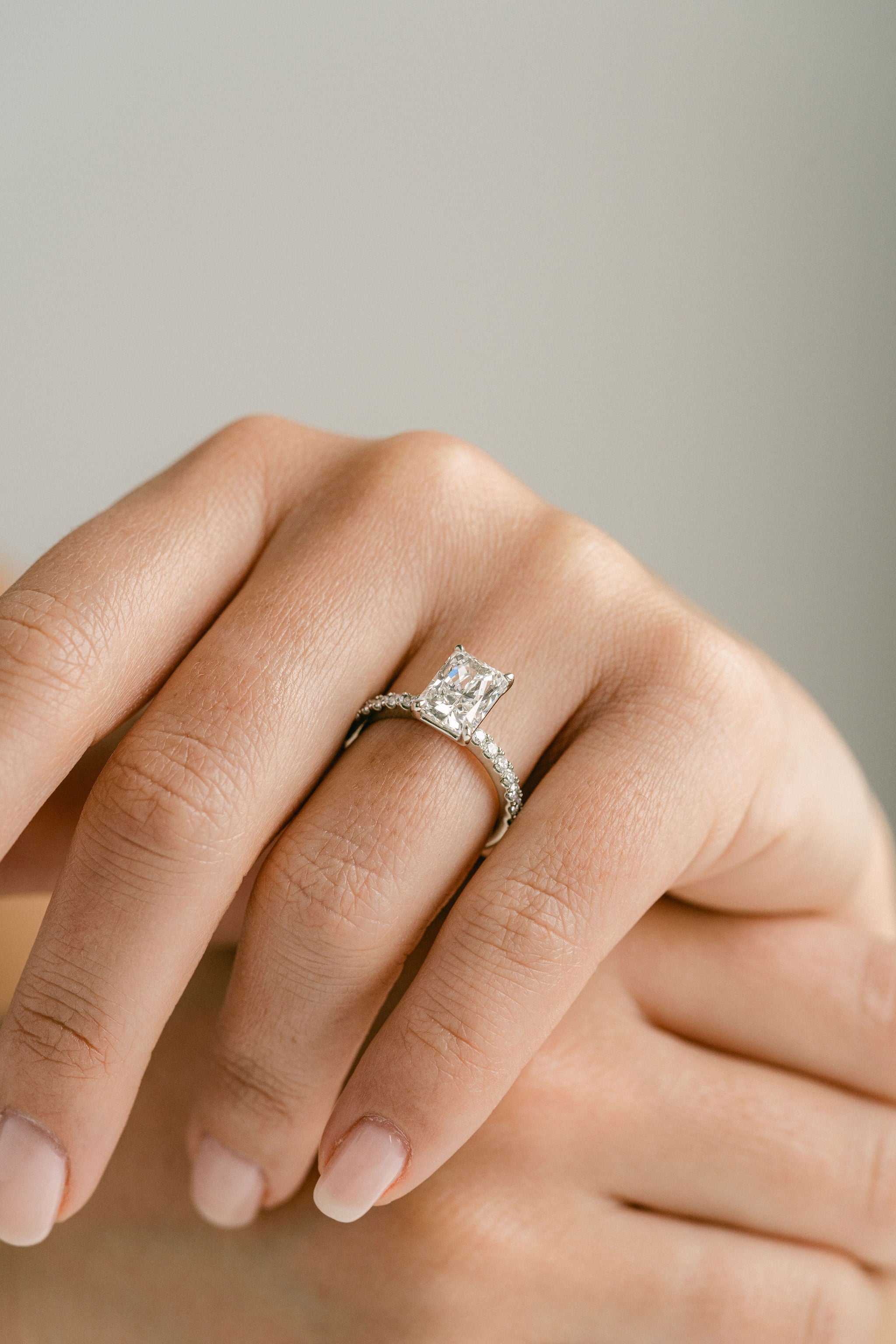 Marquise Shaped Three Stone Lab Grown Diamond Engagement Ring