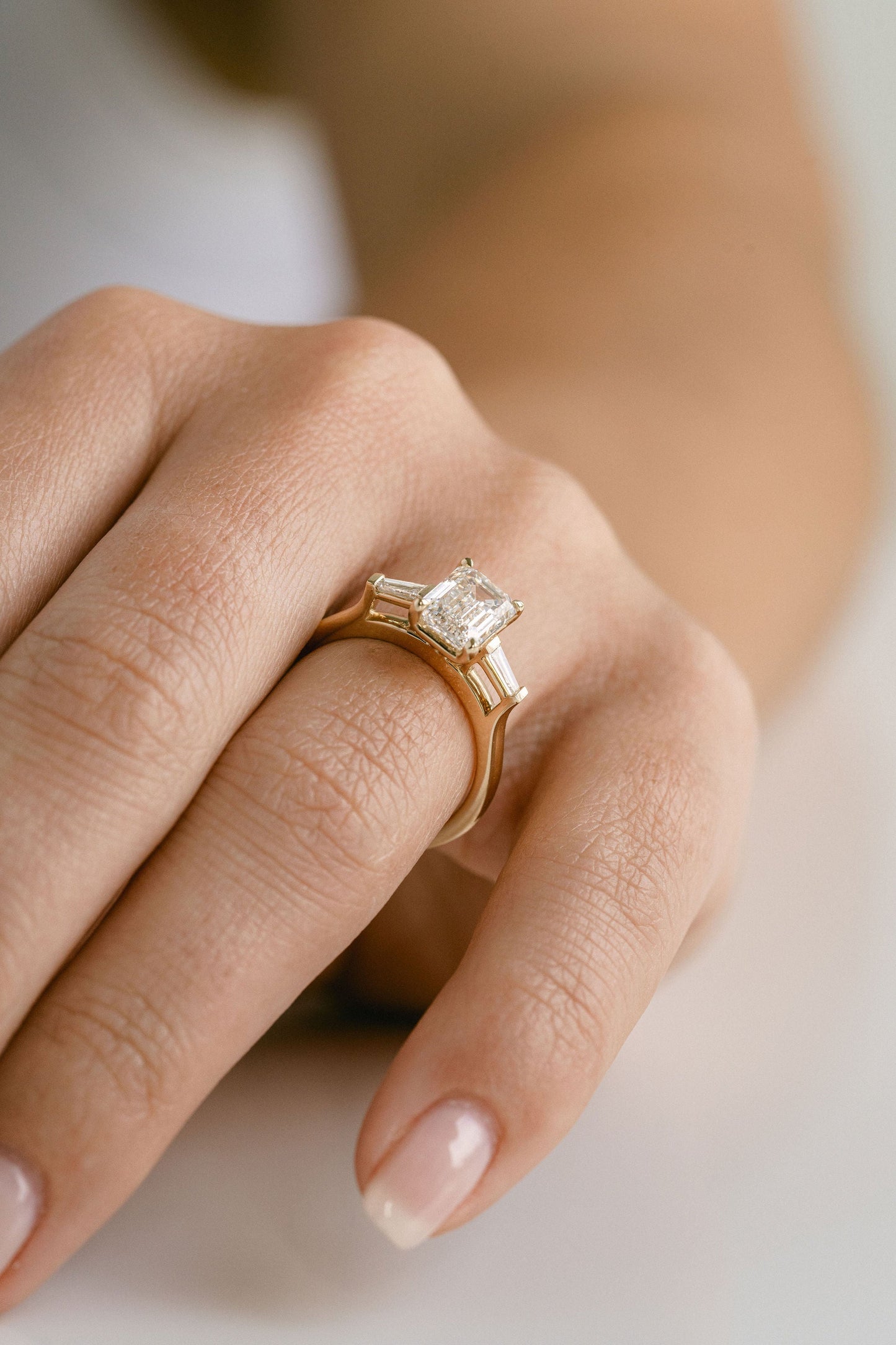 Marquise Shaped Three Stone Lab Grown Diamond Engagement Ring