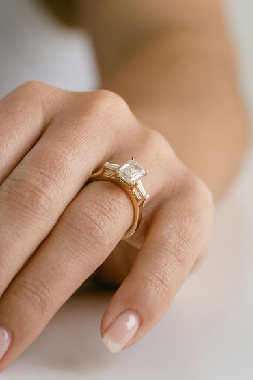 Marquise Shaped Three Stone Lab Grown Diamond Engagement Ring