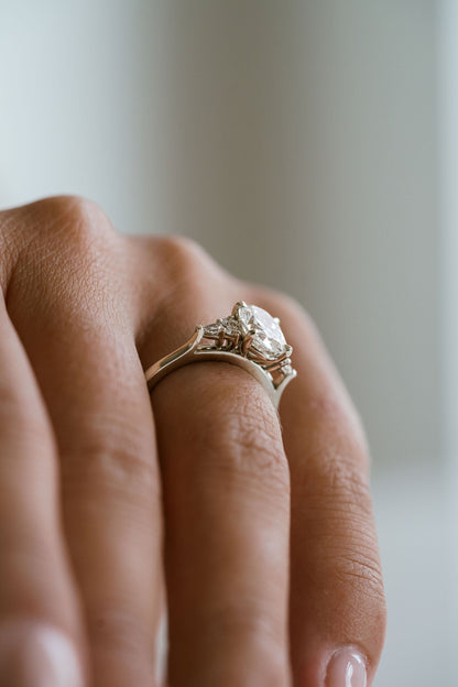 Marquise Shaped Three Stone Lab Grown Diamond Engagement Ring