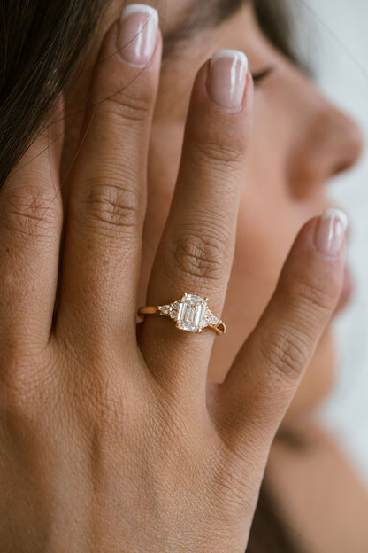 Marquise Shaped Three Stone Lab Grown Diamond Engagement Ring