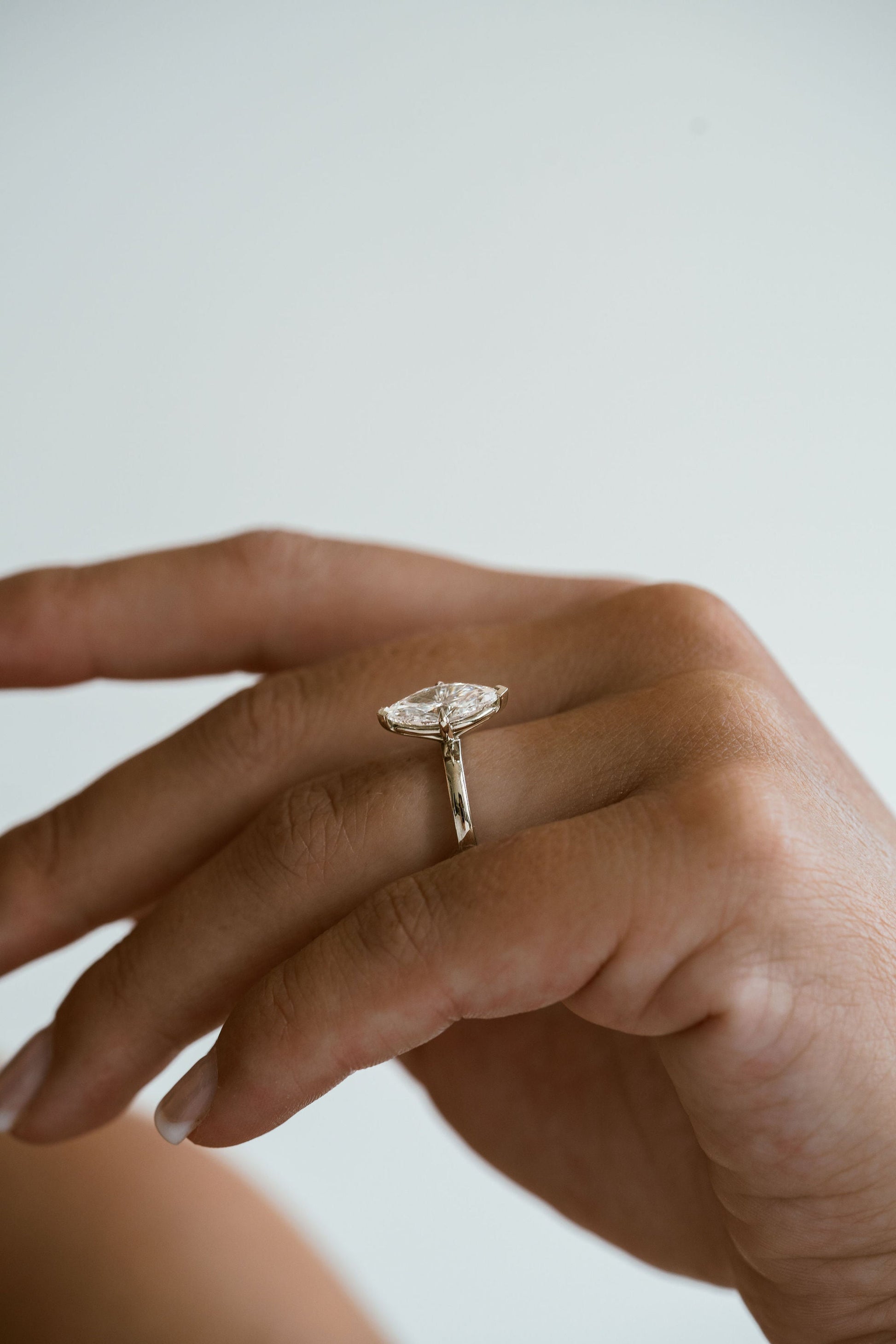 Marquise Shaped Three Stone Lab Grown Diamond Engagement Ring