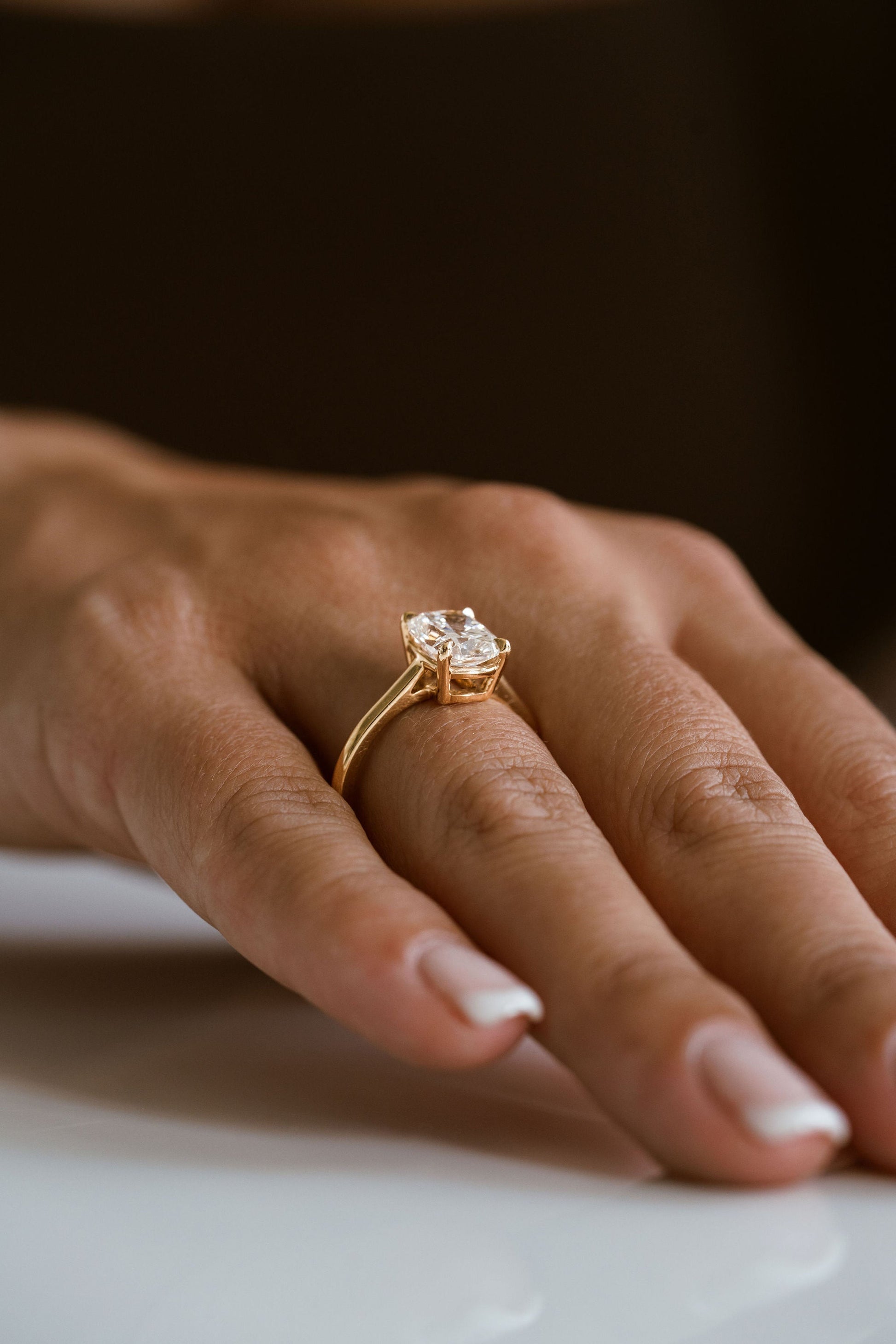 Marquise Shaped Three Stone Lab Grown Diamond Engagement Ring