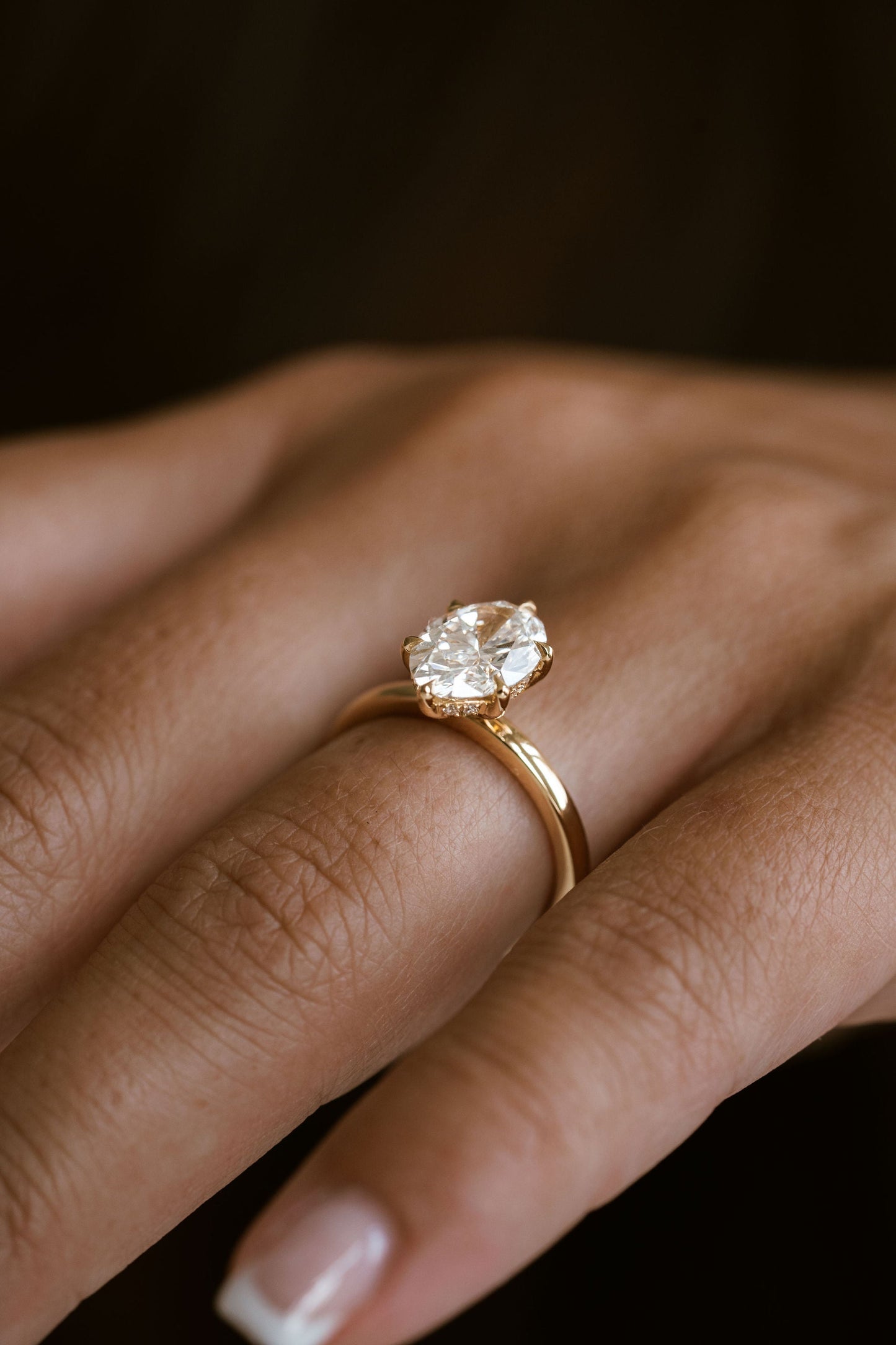 Marquise Shaped Three Stone Lab Grown Diamond Engagement Ring