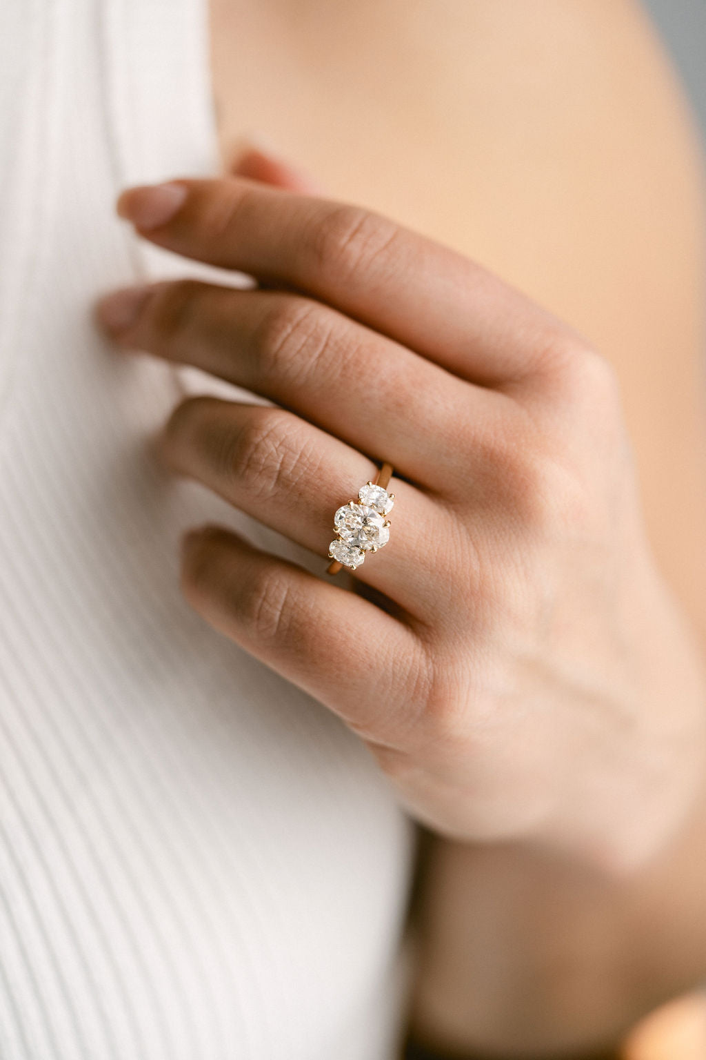 Marquise Shaped Three Stone Lab Grown Diamond Engagement Ring