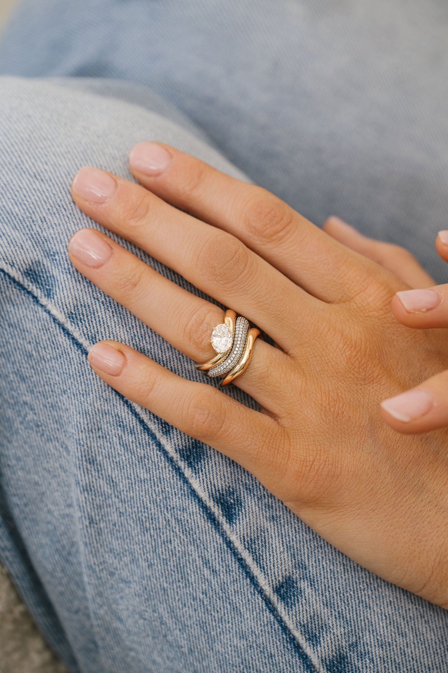 Marquise Shaped Three Stone Lab Grown Diamond Engagement Ring