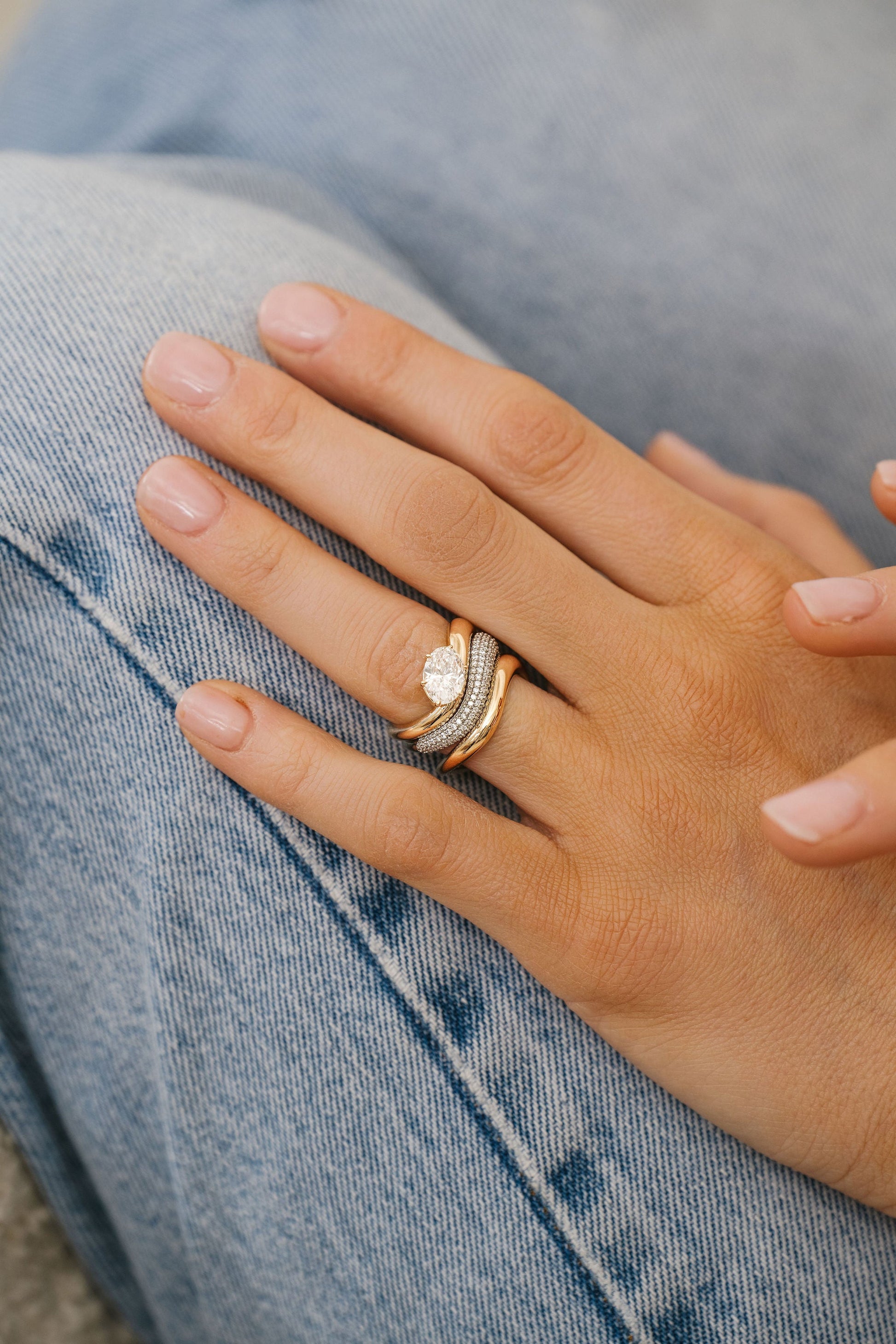 Marquise Shaped Three Stone Lab Grown Diamond Engagement Ring