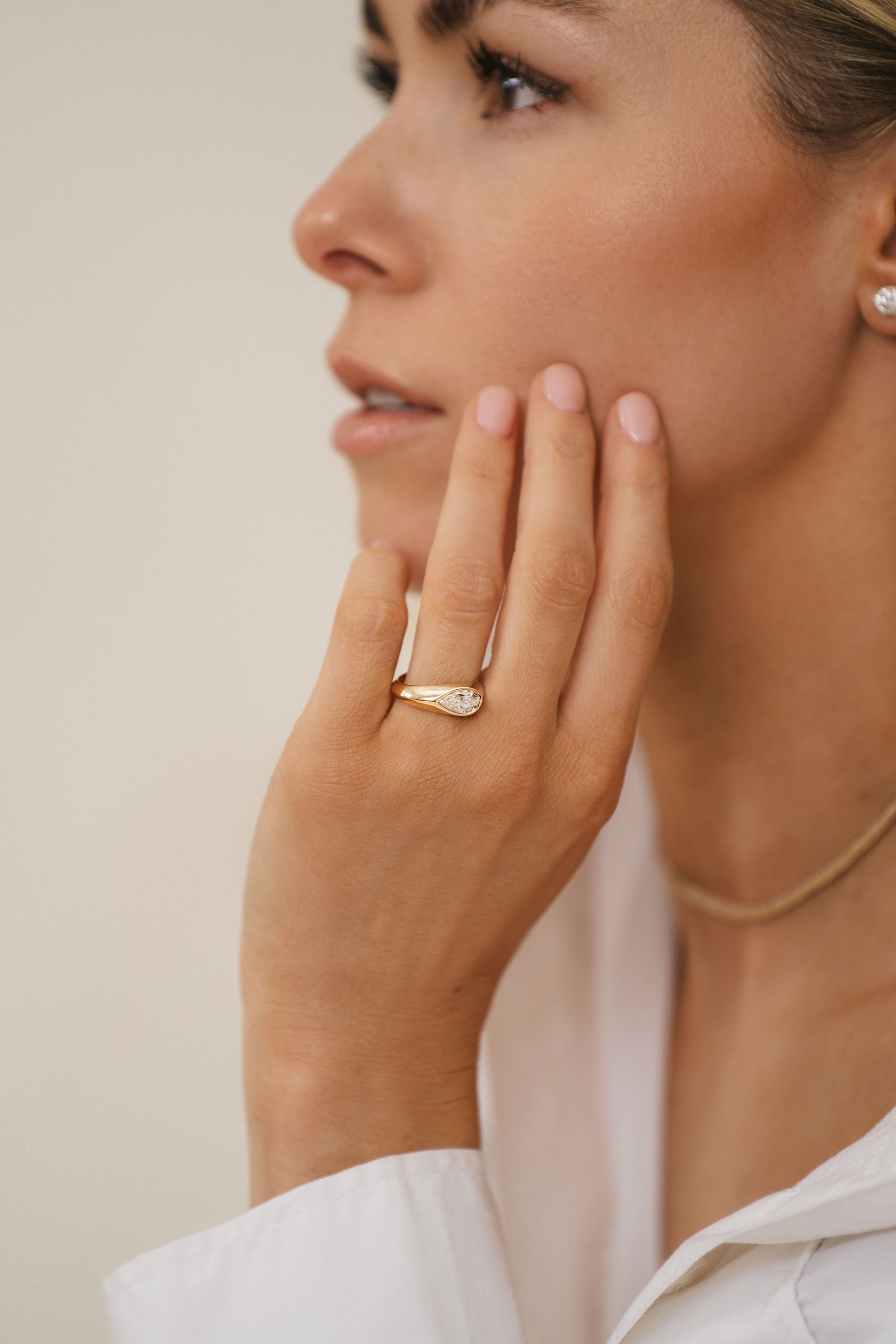 Marquise Shaped Three Stone Lab Grown Diamond Engagement Ring