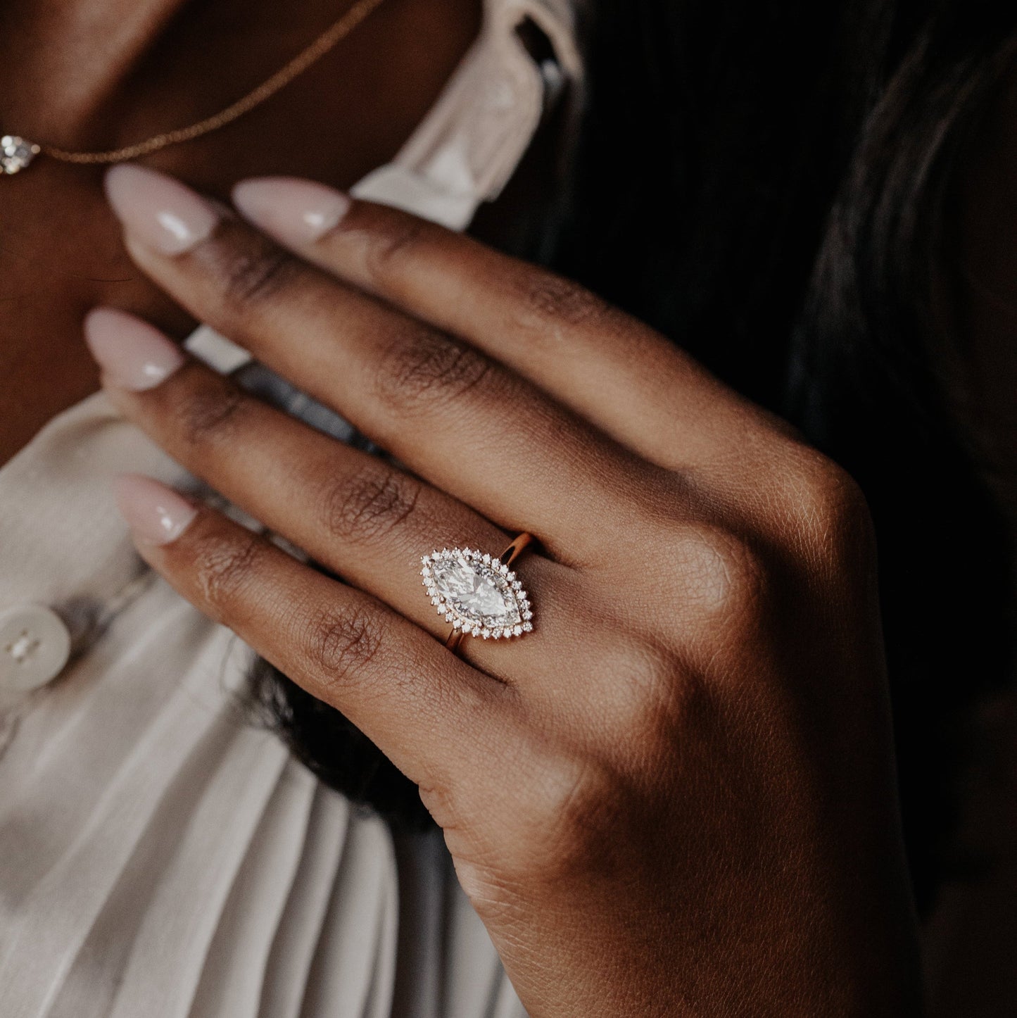 Marquise Shaped Three Stone Lab Grown Diamond Engagement Ring