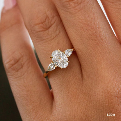 Marquise Shaped Three Stone Lab Grown Diamond Engagement Ring